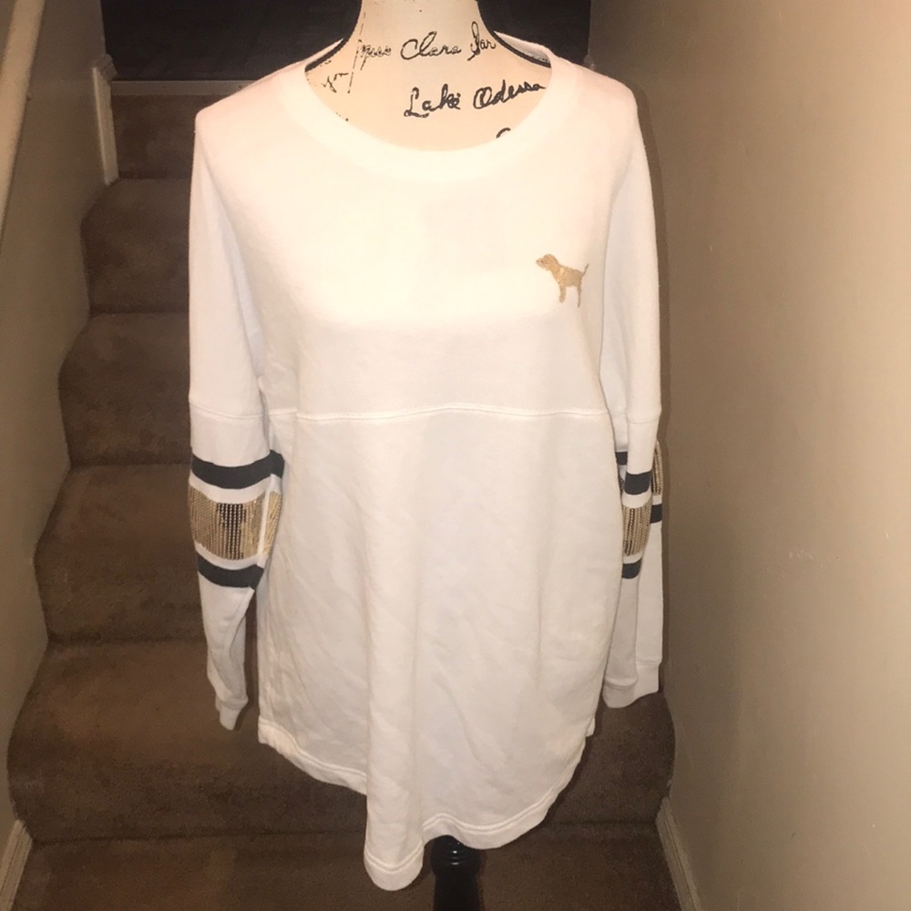 PINK Sz M Gold and Silver Sequin Sweatshirt.